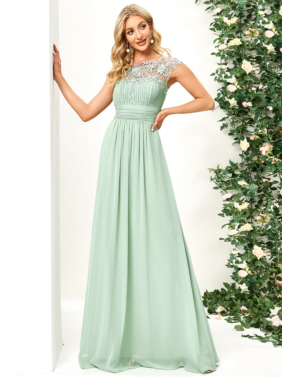 Robe de demoiselle d'honneur Maxi longue à taille Empire A Line #Couleur_Menthe Verte