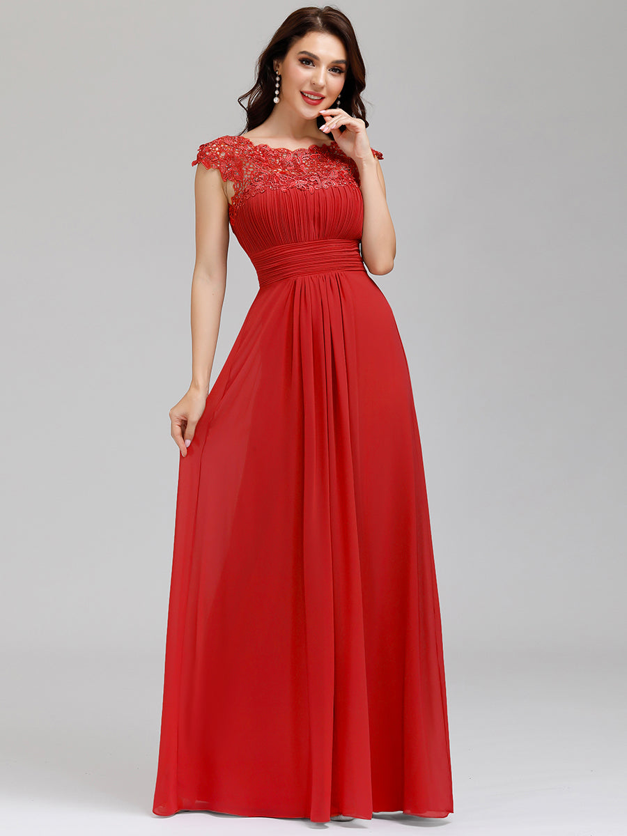 Robe de demoiselle d'honneur Maxi longue à taille Empire A Line #Couleur_Rouge