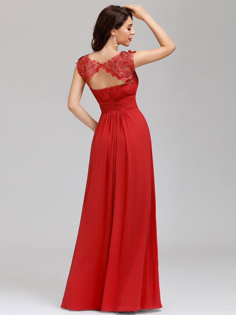 Robe de demoiselle d'honneur Maxi longue à taille Empire A Line #Couleur_Rouge