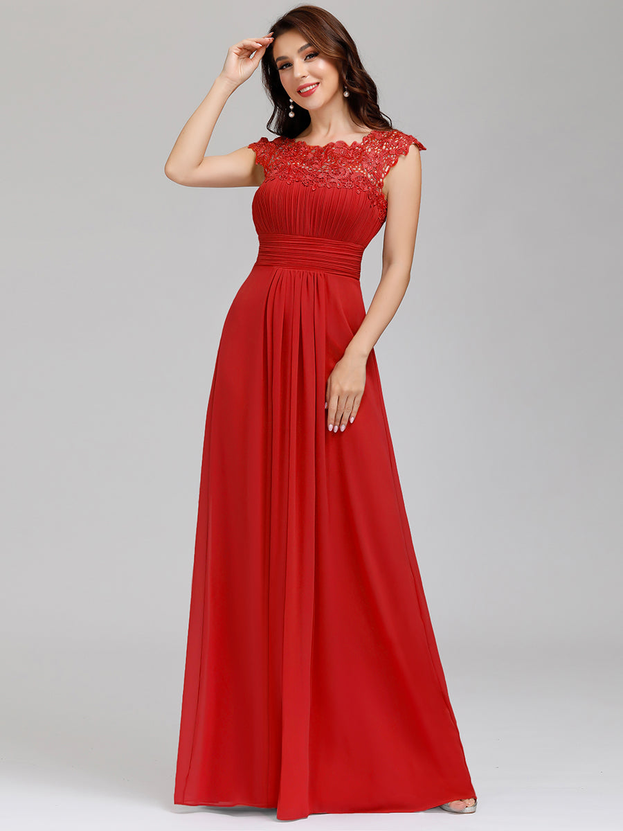 Robe de demoiselle d'honneur Maxi longue à taille Empire A Line #Couleur_Rouge