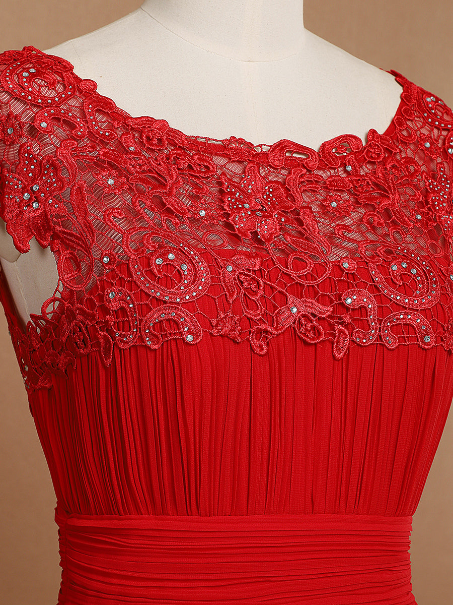 Robe de demoiselle d'honneur Maxi longue à taille Empire A Line #Couleur_Rouge