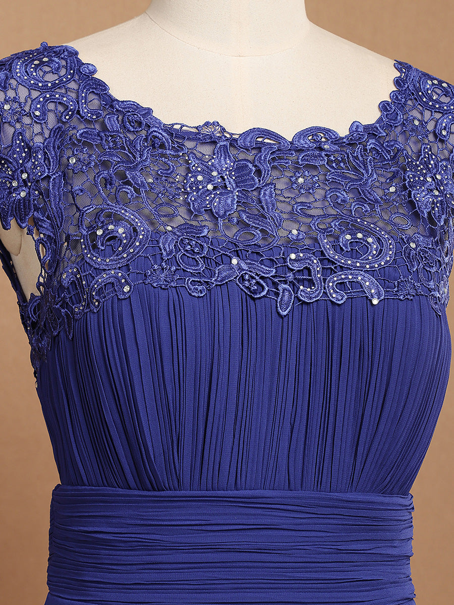 Robe de soirée élégante longue en dentelle à manches longues #Couleur_Bleu Saphir