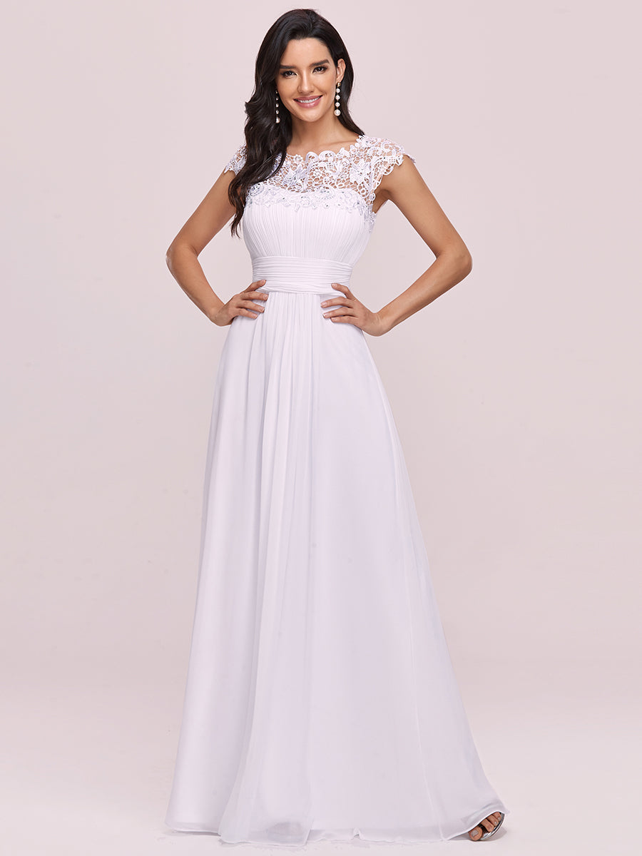 Robe de demoiselle d'honneur Maxi longue à taille Empire A Line #Couleur_Blanc