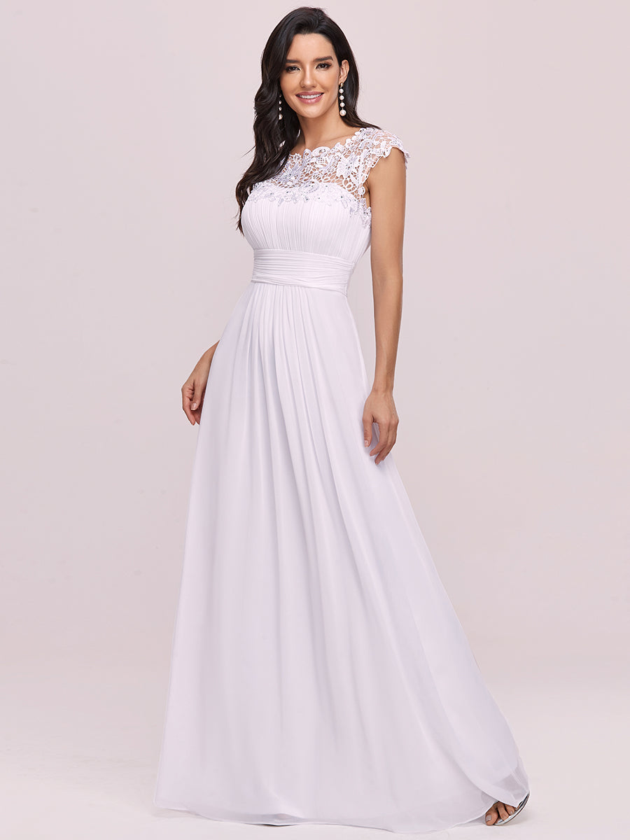 Robe de demoiselle d'honneur Maxi longue à taille Empire A Line #Couleur_Blanc