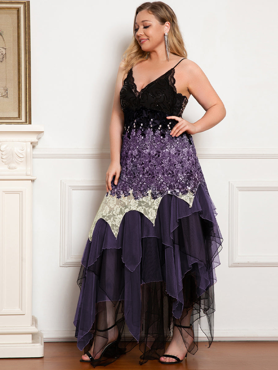 Robe de Bal Grande Taille à Col en V et Ourlet Irrégulier pour Cocktail #Couleur_Violet Fonce