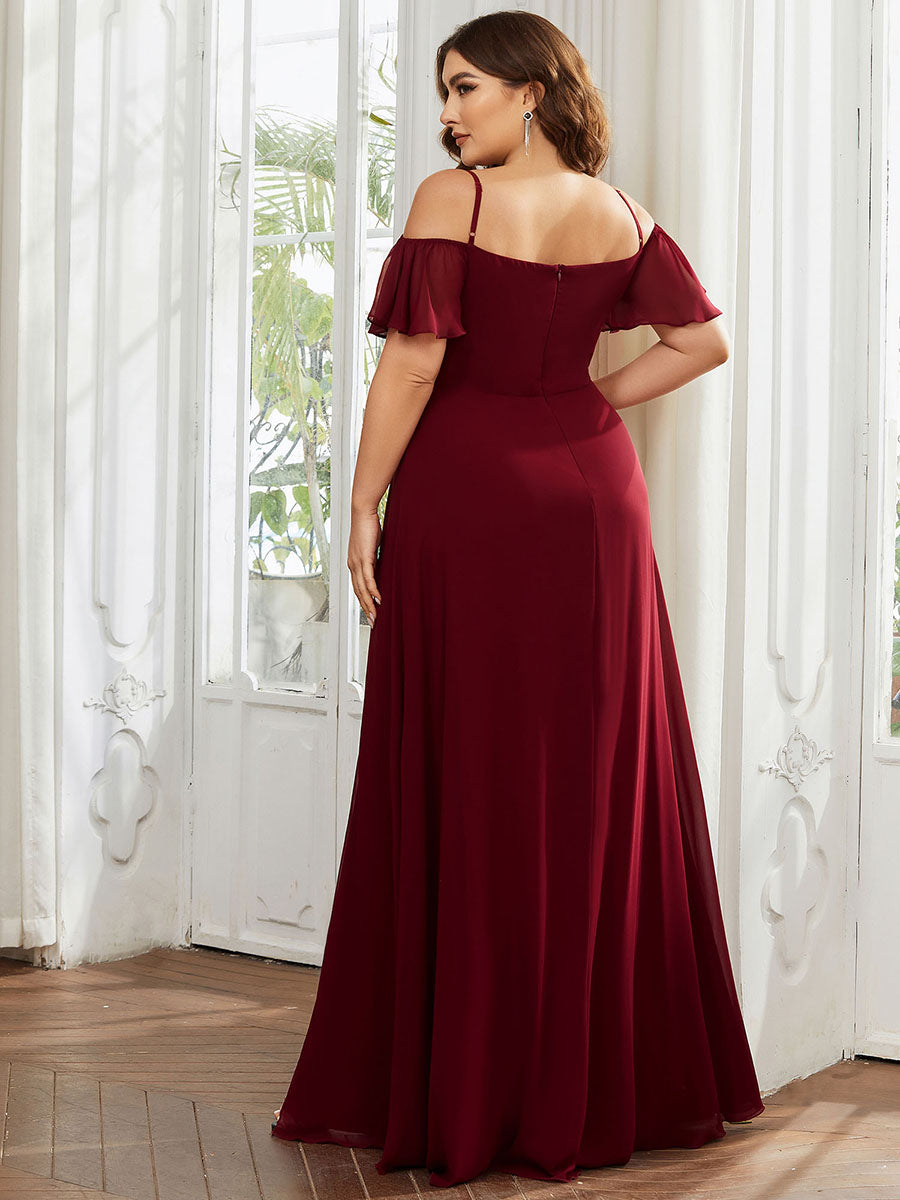 Robe invitée mariage fendue été sexy à épaules dénudées #Couleur_Bordeaux