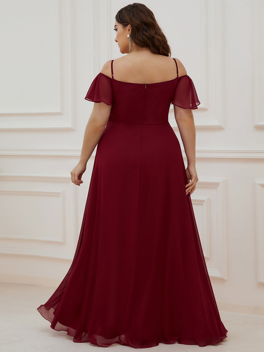 Robe de soirée sexy à épaules dénudées et à encolure en V #Couleur_Bordeaux