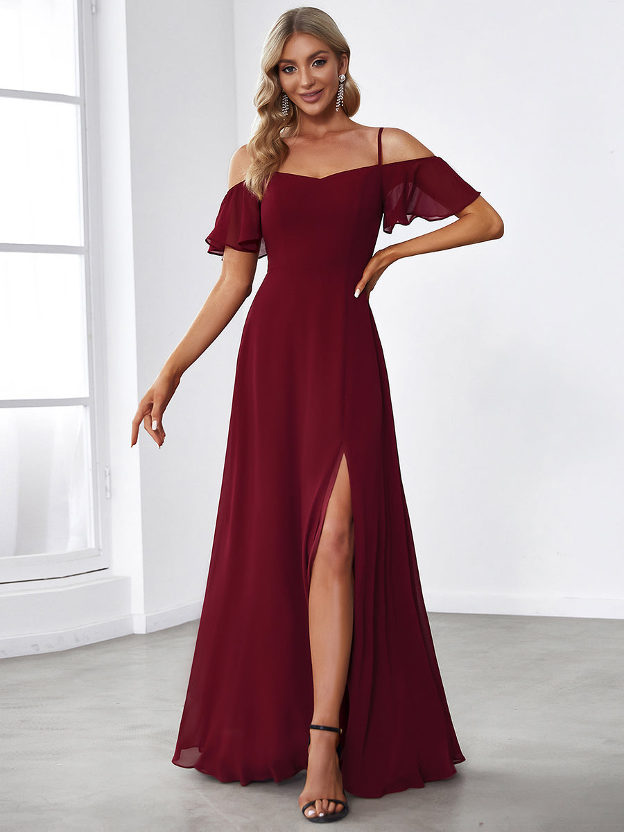 Taille personnalisée Robe de soirée sexy à épaules dénudées et à encolure en V #Couleur_Bordeaux