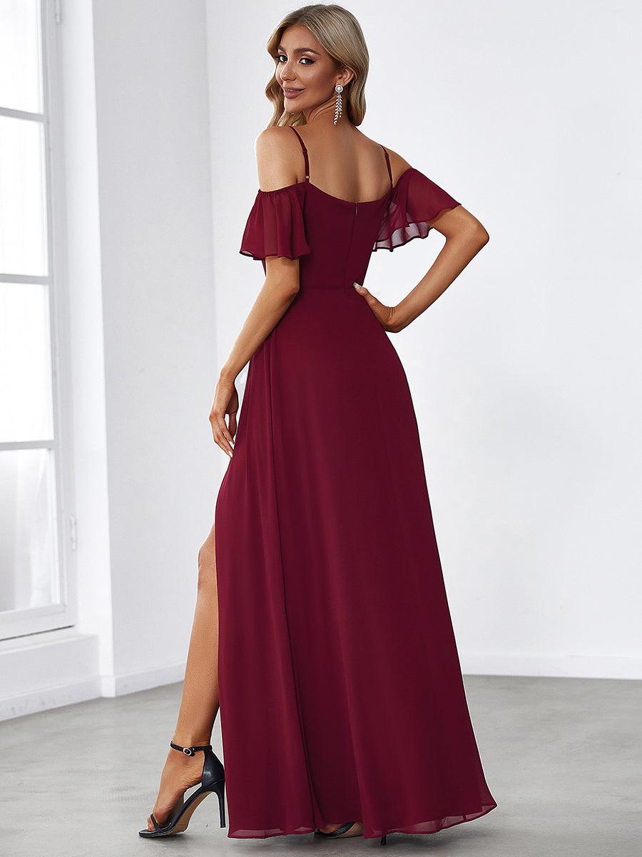 Taille personnalisée Robe de soirée sexy à épaules dénudées et à encolure en V #Couleur_Bordeaux