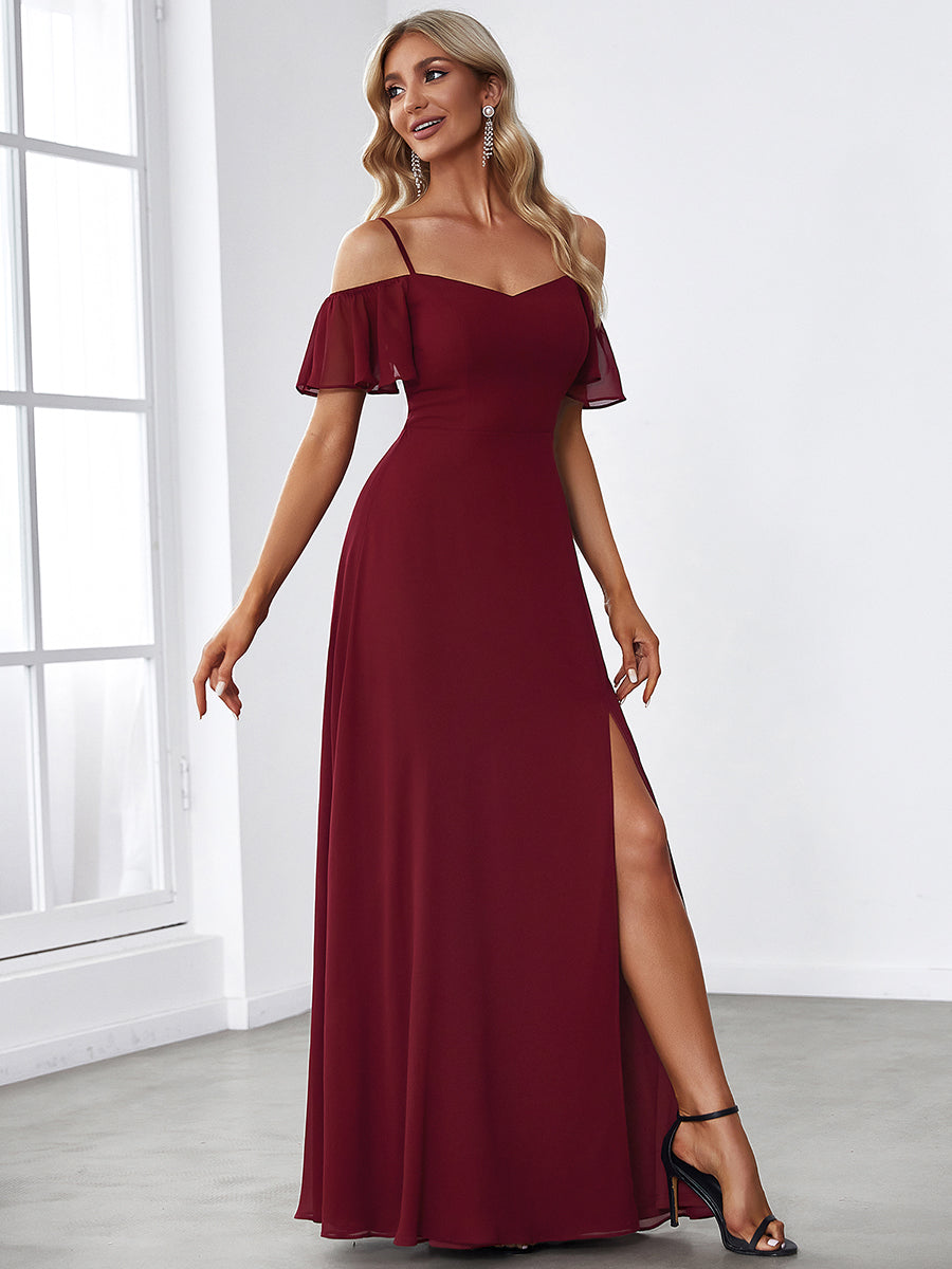 Robe de soirée sexy à épaules dénudées et à encolure en V #Couleur_Bordeaux