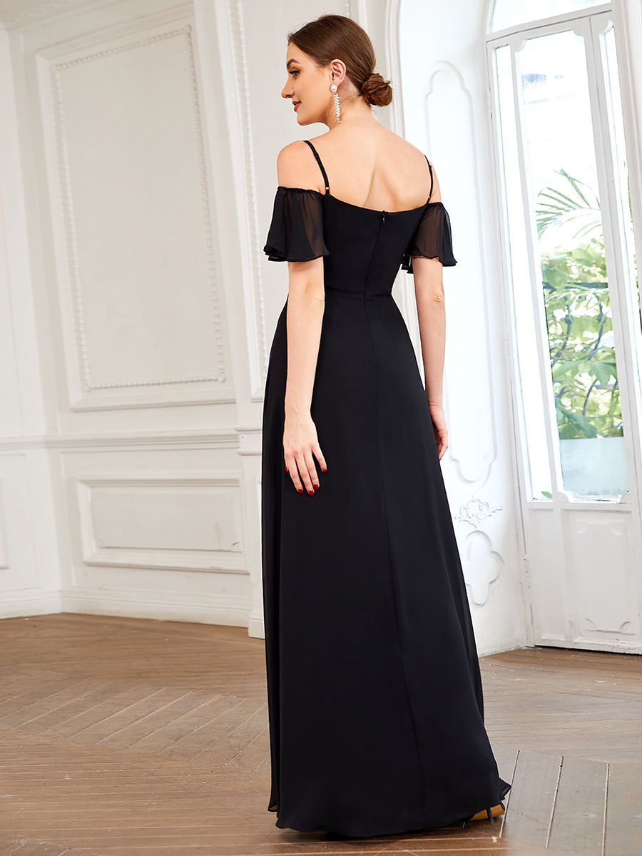 Taille personnalisée Robe de soirée sexy à épaules dénudées et à encolure en V #Couleur_Noir