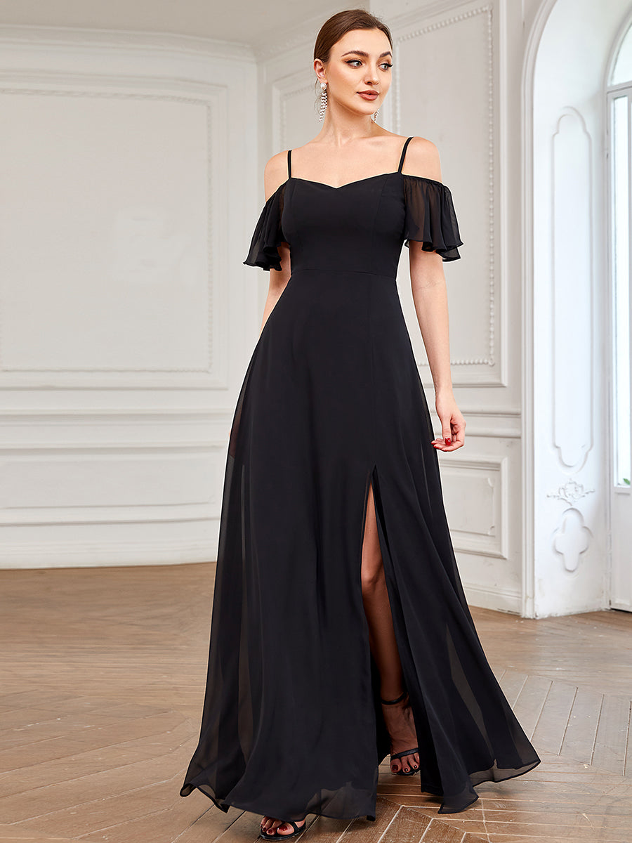 Taille personnalisée Robe de soirée sexy à épaules dénudées et à encolure en V #Couleur_Noir