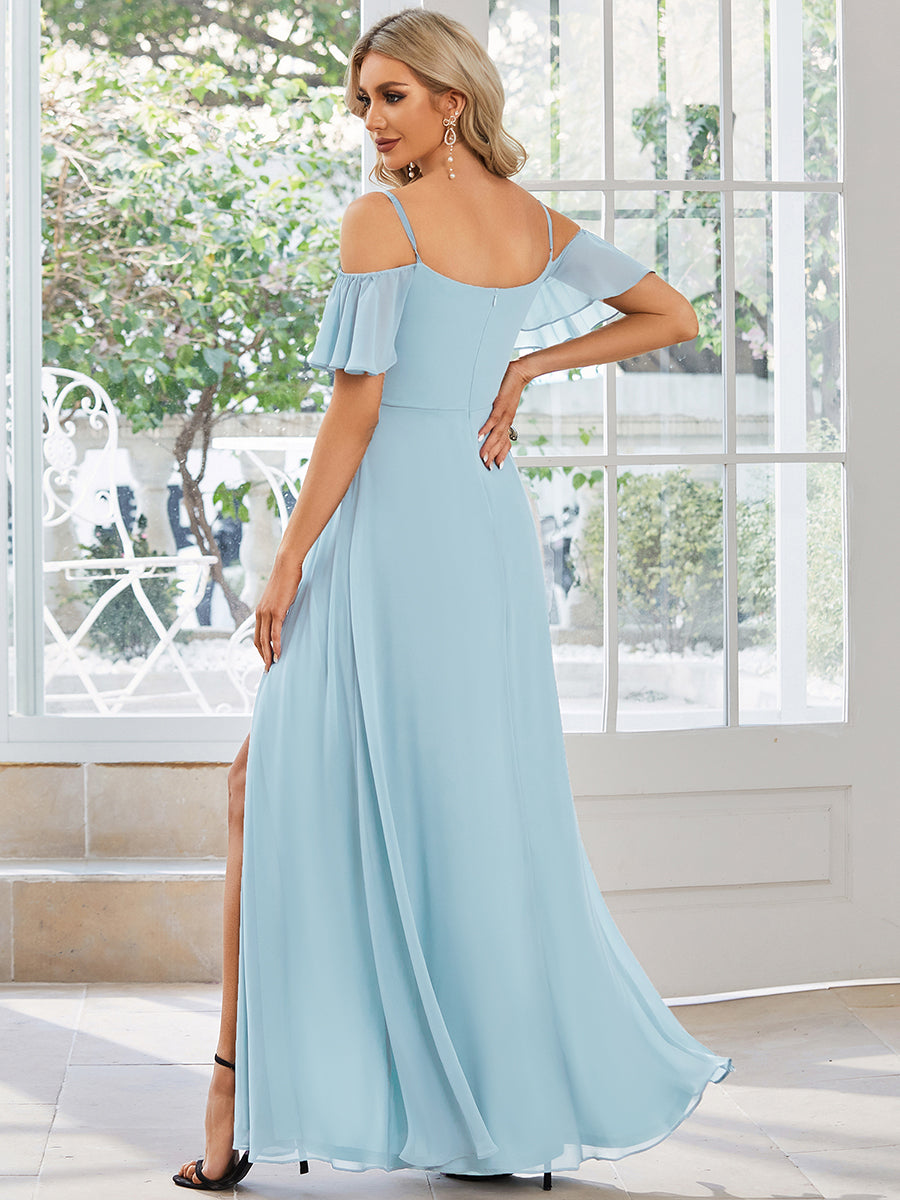 Taille personnalisée Robe de soirée sexy à épaules dénudées et à encolure en V #Couleur_Bleu Ciel