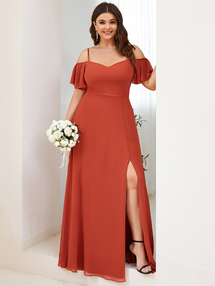 Robe invitée mariage fendue été sexy à épaules dénudées #Couleur_Burnt orange