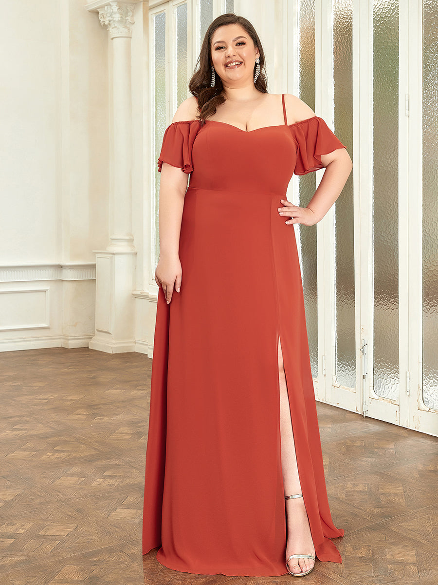 Taille personnalisée Robe de soirée sexy à épaules dénudées et à encolure en V #Couleur_Burnt orange