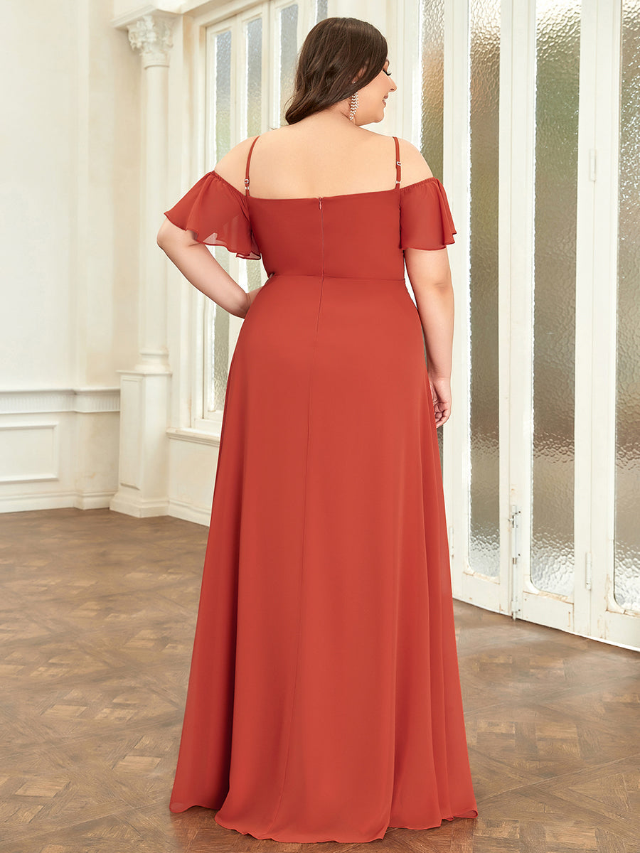 Taille personnalisée Robe de soirée sexy à épaules dénudées et à encolure en V #Couleur_Burnt orange