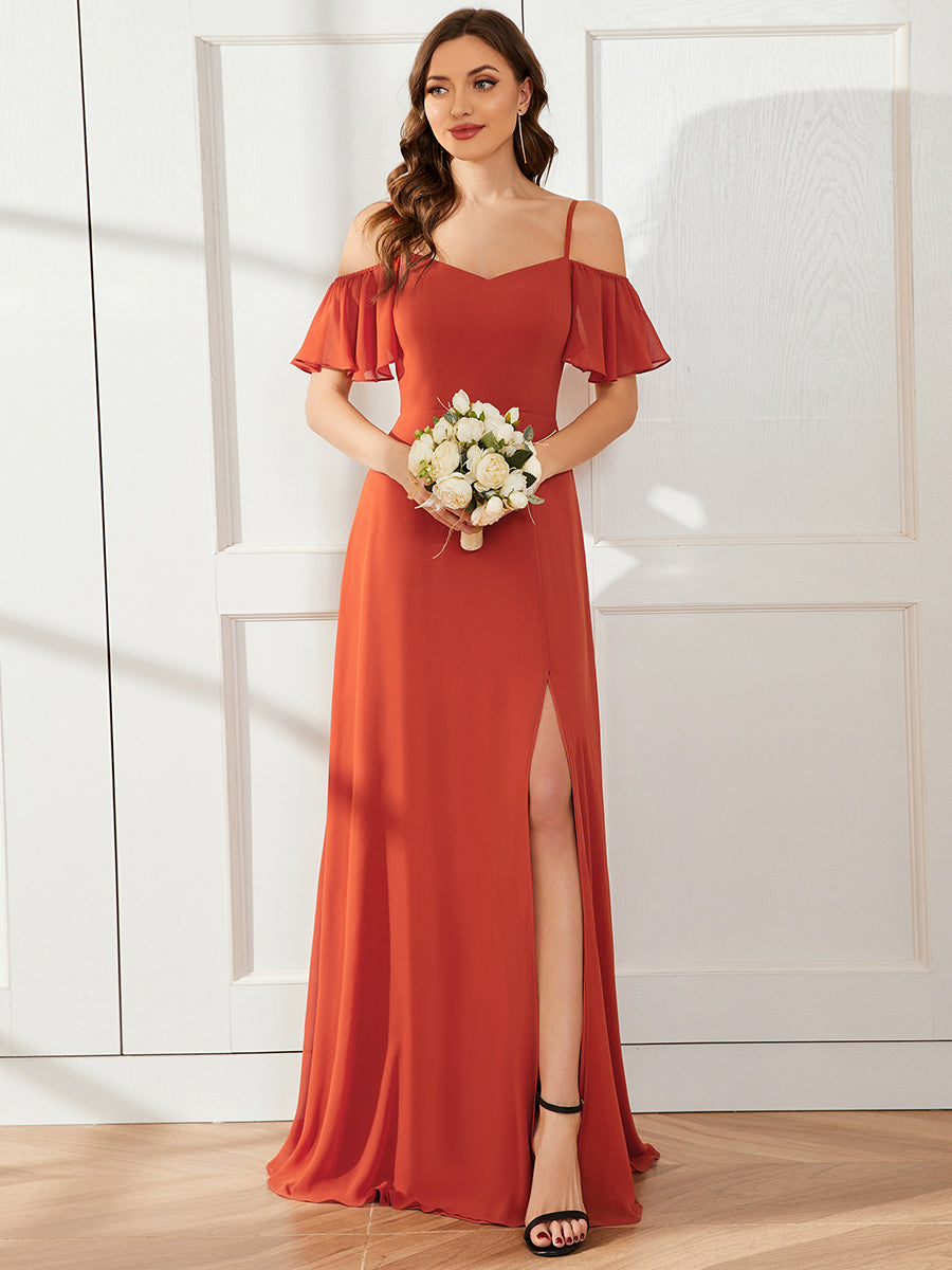 Robe invitée mariage fendue été sexy à épaules dénudées #Couleur_Burnt orange