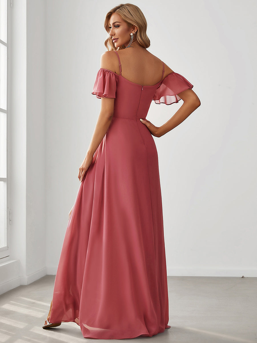 Taille personnalisée Robe de soirée sexy à épaules dénudées et à encolure en V #Couleur_Rose corail