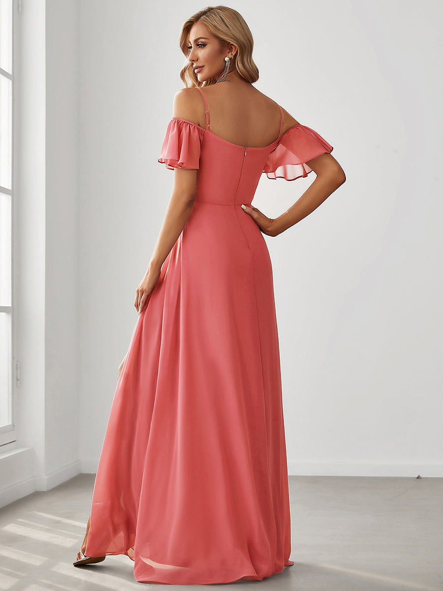 Taille personnalisée Robe de soirée sexy à épaules dénudées et à encolure en V #Couleur_Corail