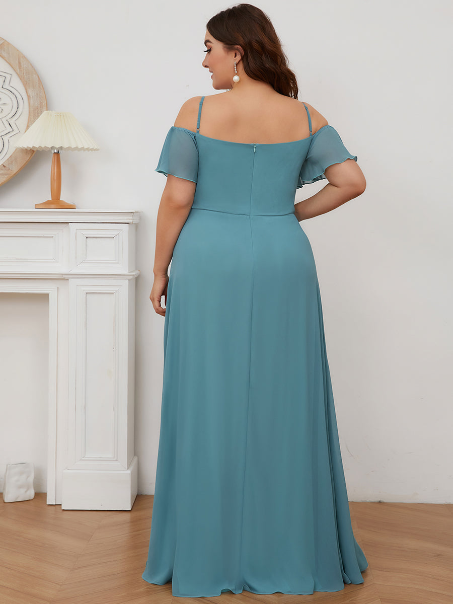 Taille personnalisée Robe de soirée sexy à épaules dénudées et à encolure en V #Couleur_Bleu Fume