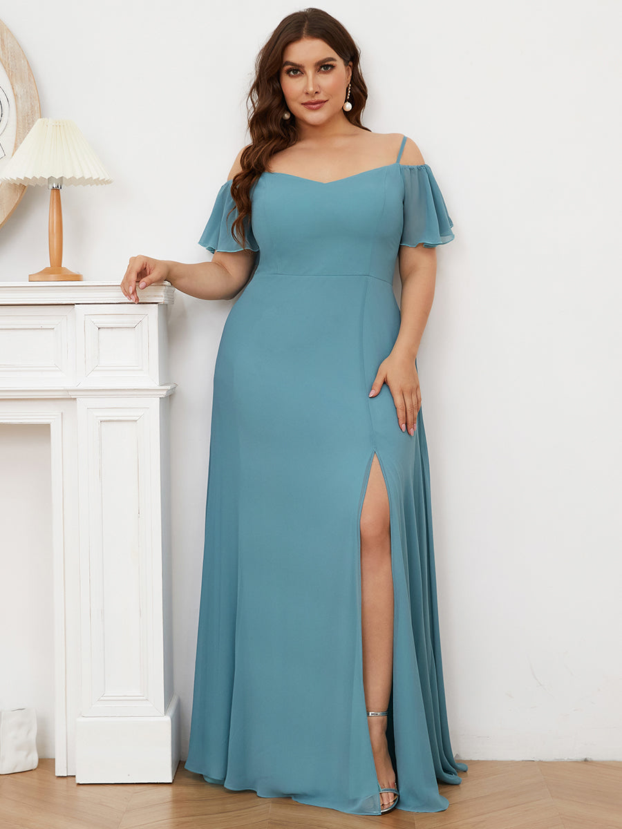 Taille personnalisée Robe de soirée sexy à épaules dénudées et à encolure en V #Couleur_Bleu Fume