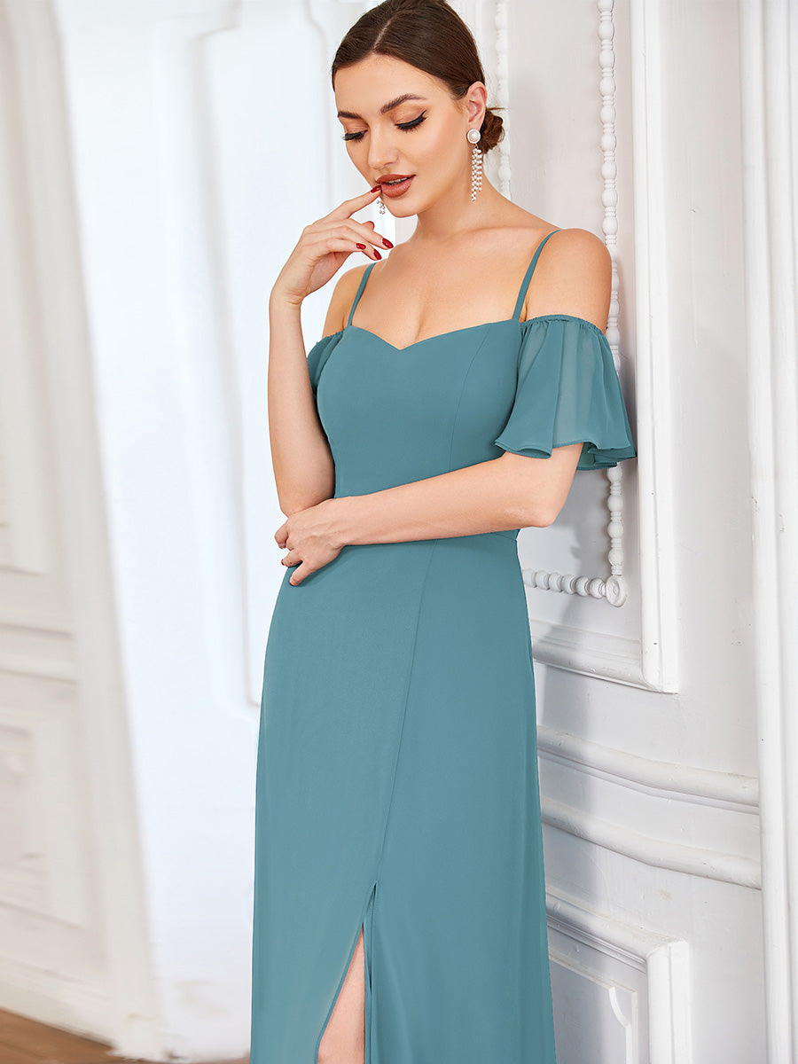 Taille personnalisée Robe de soirée sexy à épaules dénudées et à encolure en V #Couleur_Bleu Fume