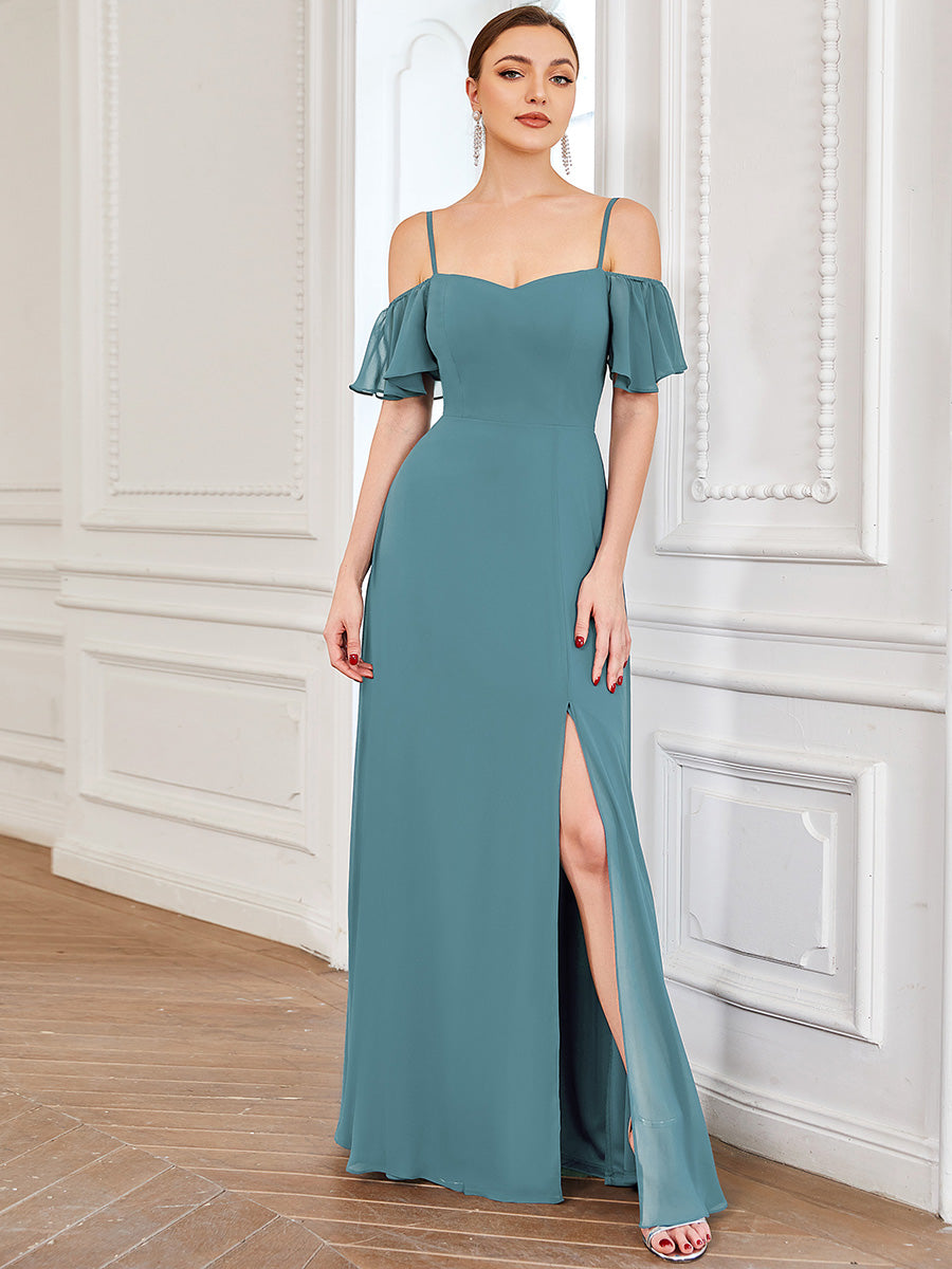 Taille personnalisée Robe de soirée sexy à épaules dénudées et à encolure en V #Couleur_Bleu Fume