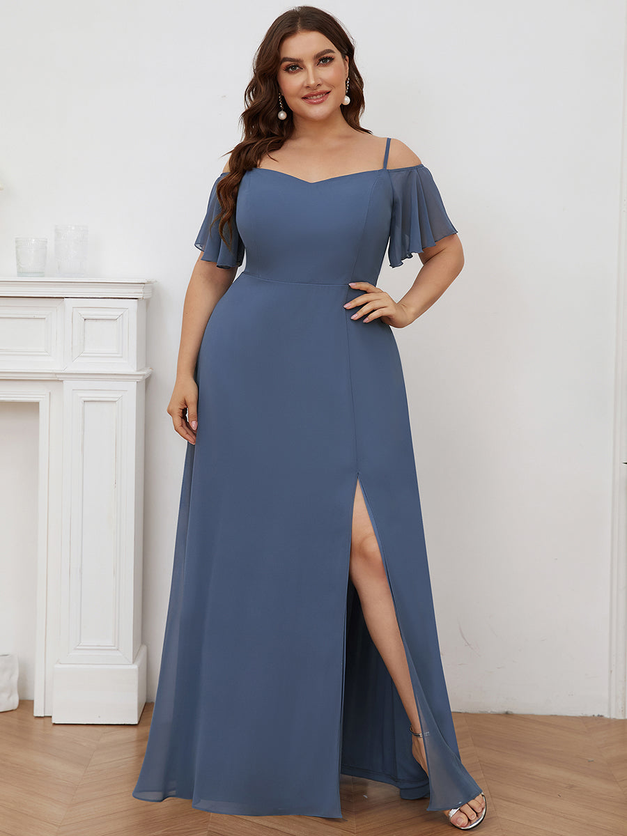 Taille personnalisée Robe de soirée sexy à épaules dénudées et à encolure en V #Couleur_Marine Fume