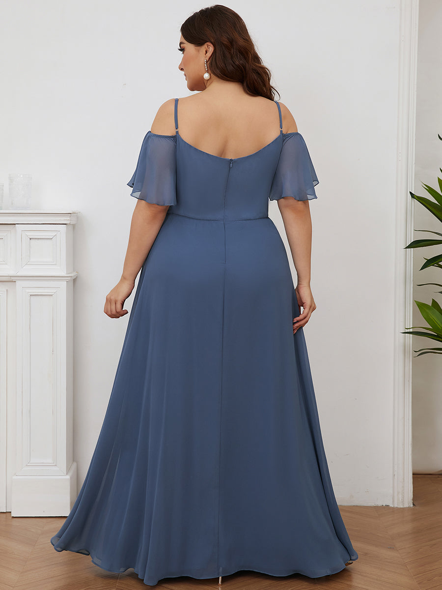 Taille personnalisée Robe de soirée sexy à épaules dénudées et à encolure en V #Couleur_Marine Fume