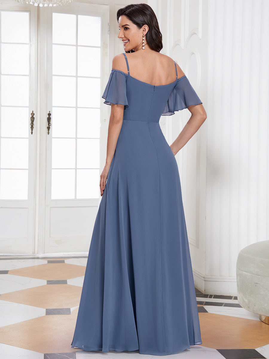 Taille personnalisée Robe de soirée sexy à épaules dénudées et à encolure en V #Couleur_Marine Fume