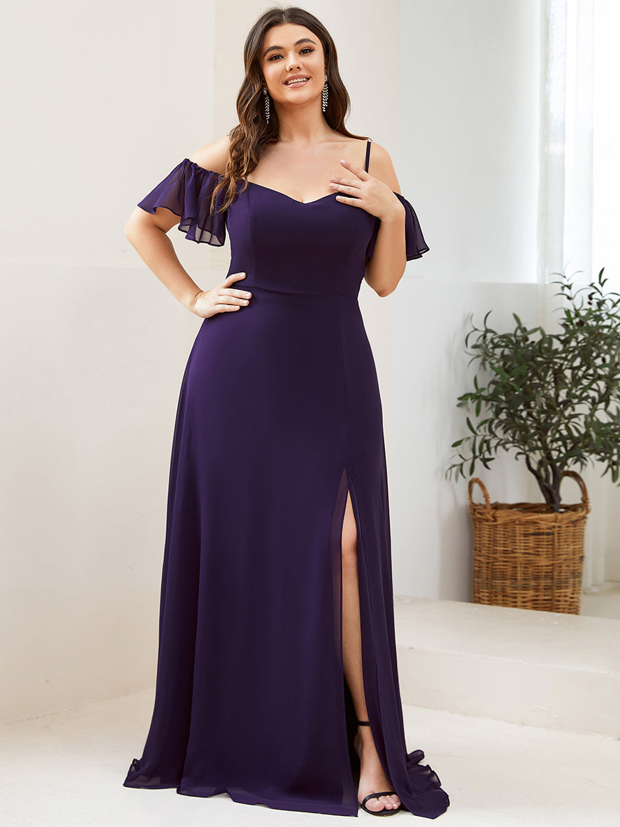 Robe invitée mariage fendue été sexy à épaules dénudées #Couleur_Violet Fonce