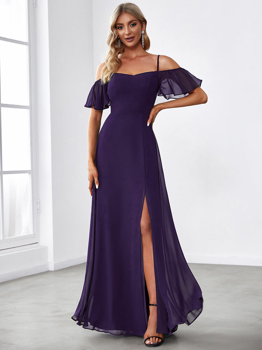 Taille personnalisée Robe de soirée sexy à épaules dénudées et à encolure en V #Couleur_Violet Fonce