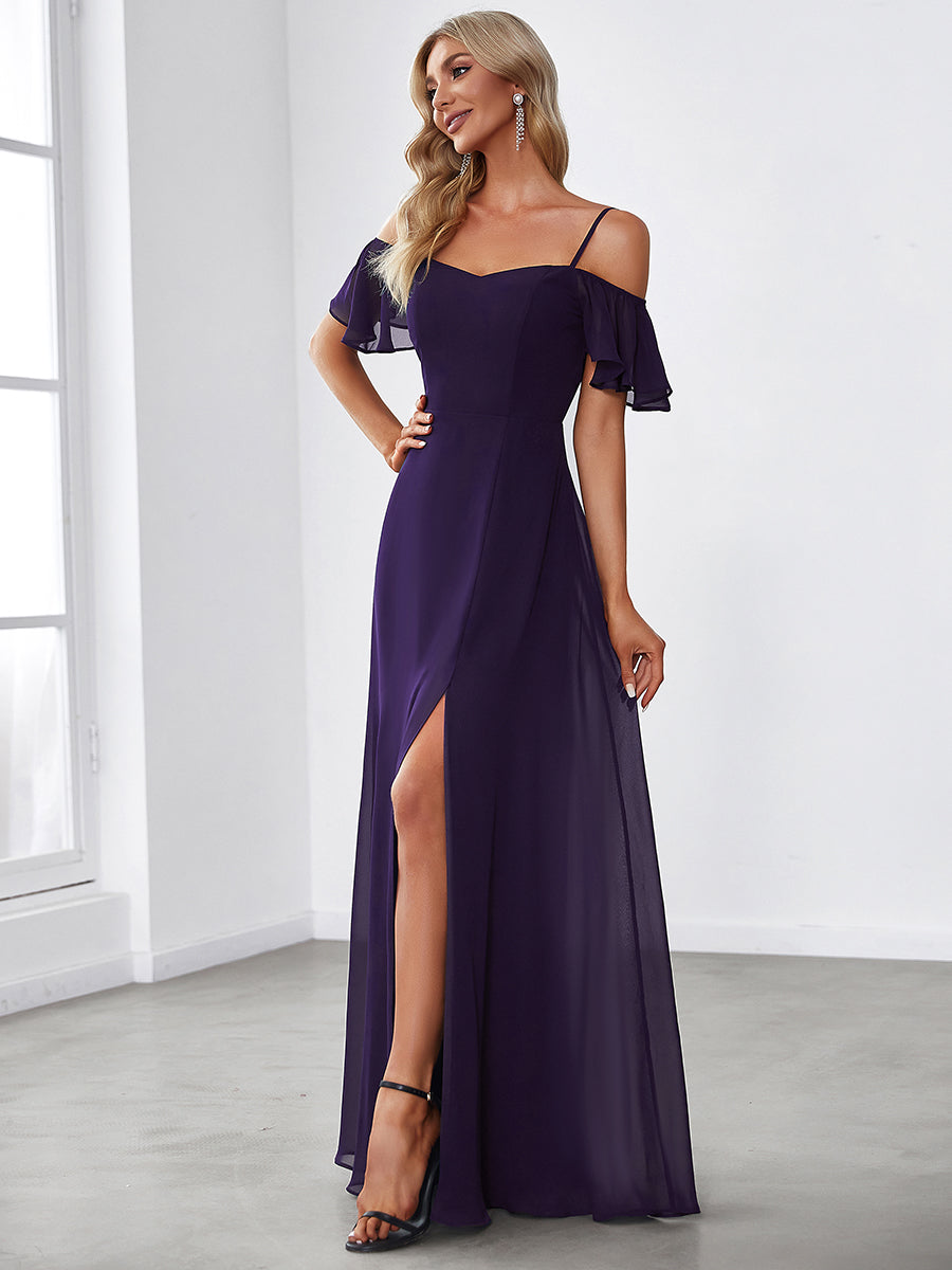 Taille personnalisée Robe de soirée sexy à épaules dénudées et à encolure en V #Couleur_Violet Fonce