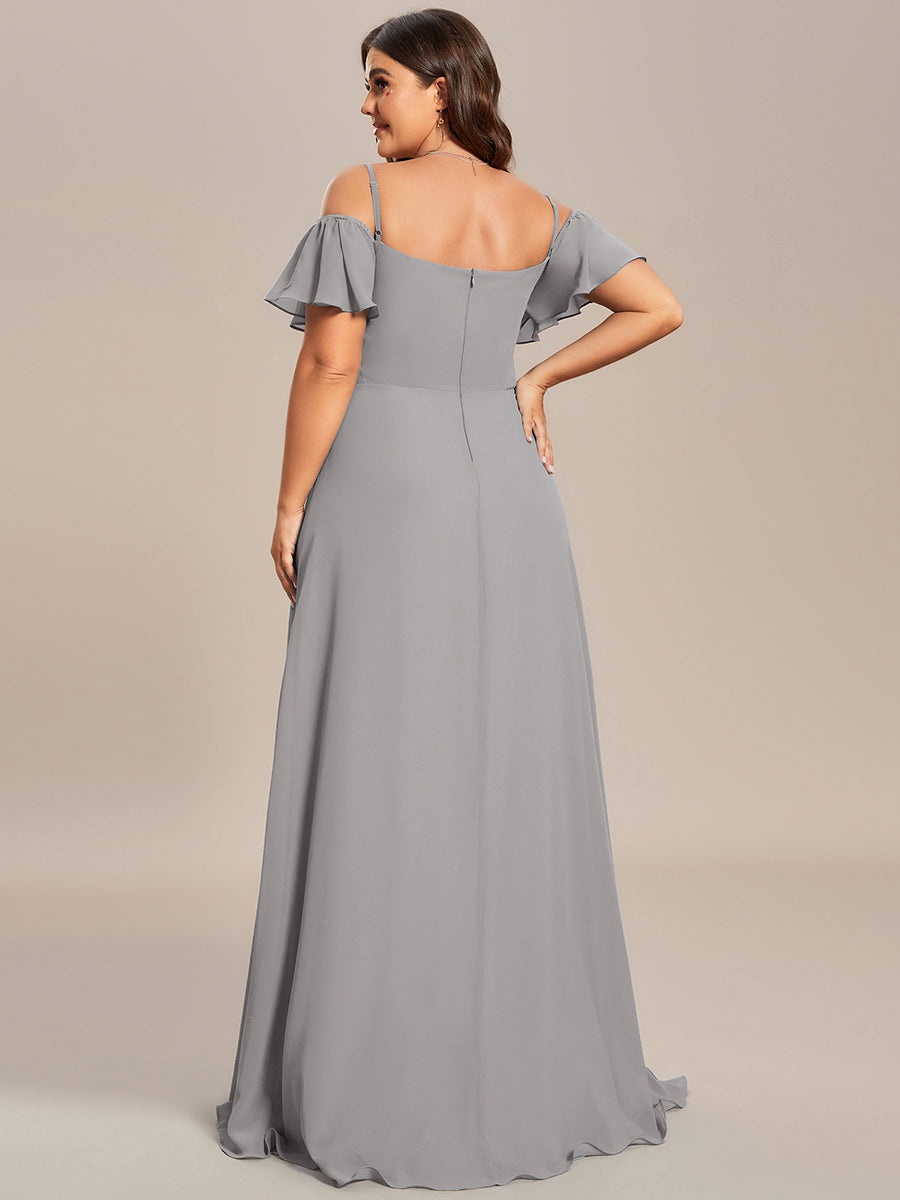 Taille personnalisée Robe de soirée sexy à épaules dénudées et à encolure en V #Couleur_Gris