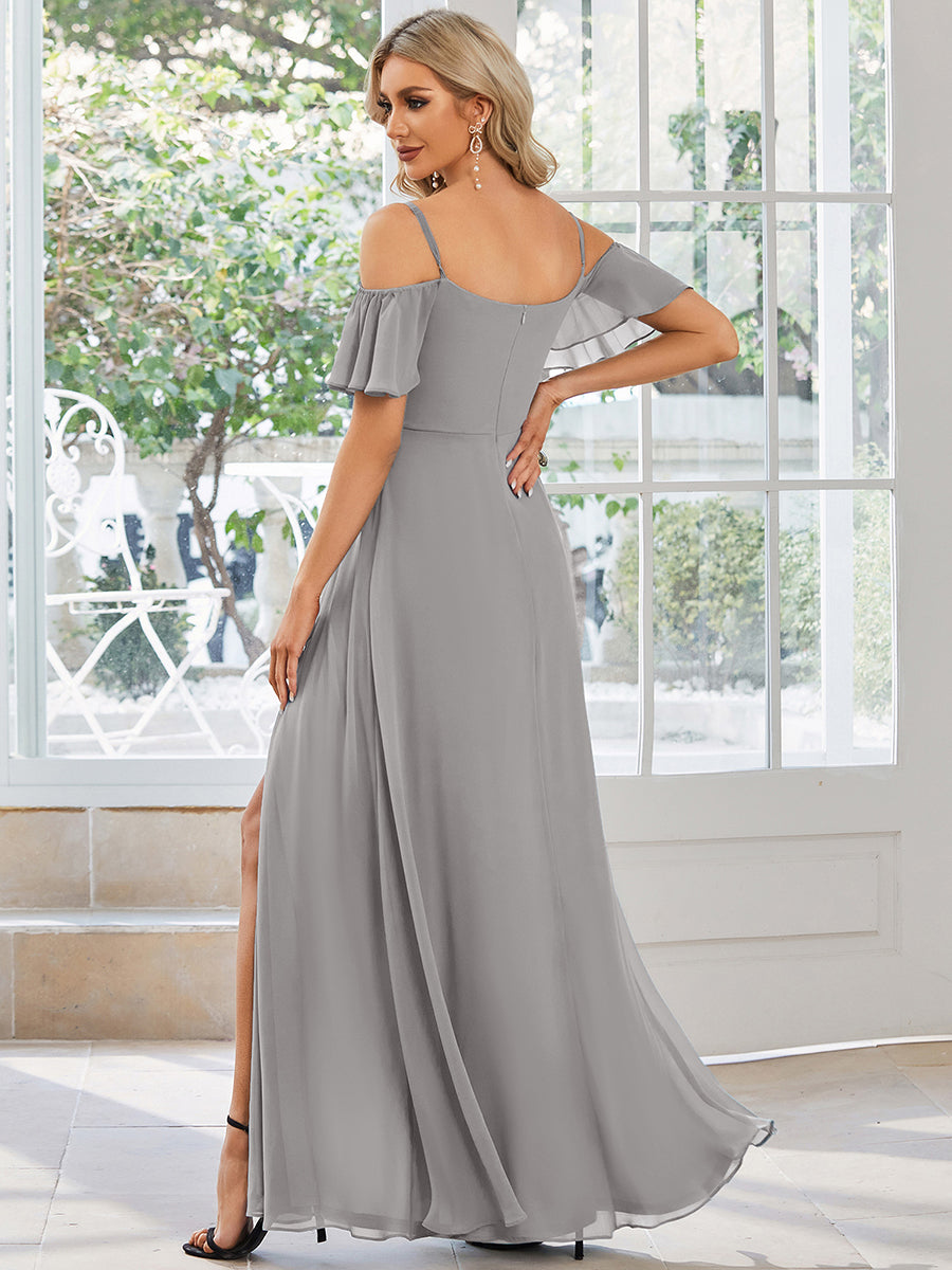 Taille personnalisée Robe de soirée sexy à épaules dénudées et à encolure en V #Couleur_Gris