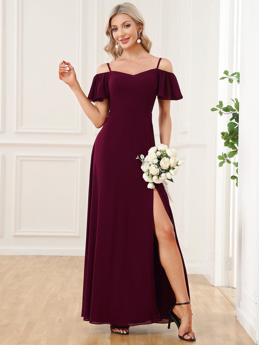 Robe de soirée sexy à épaules dénudées et à encolure en V #Couleur_Pourpre