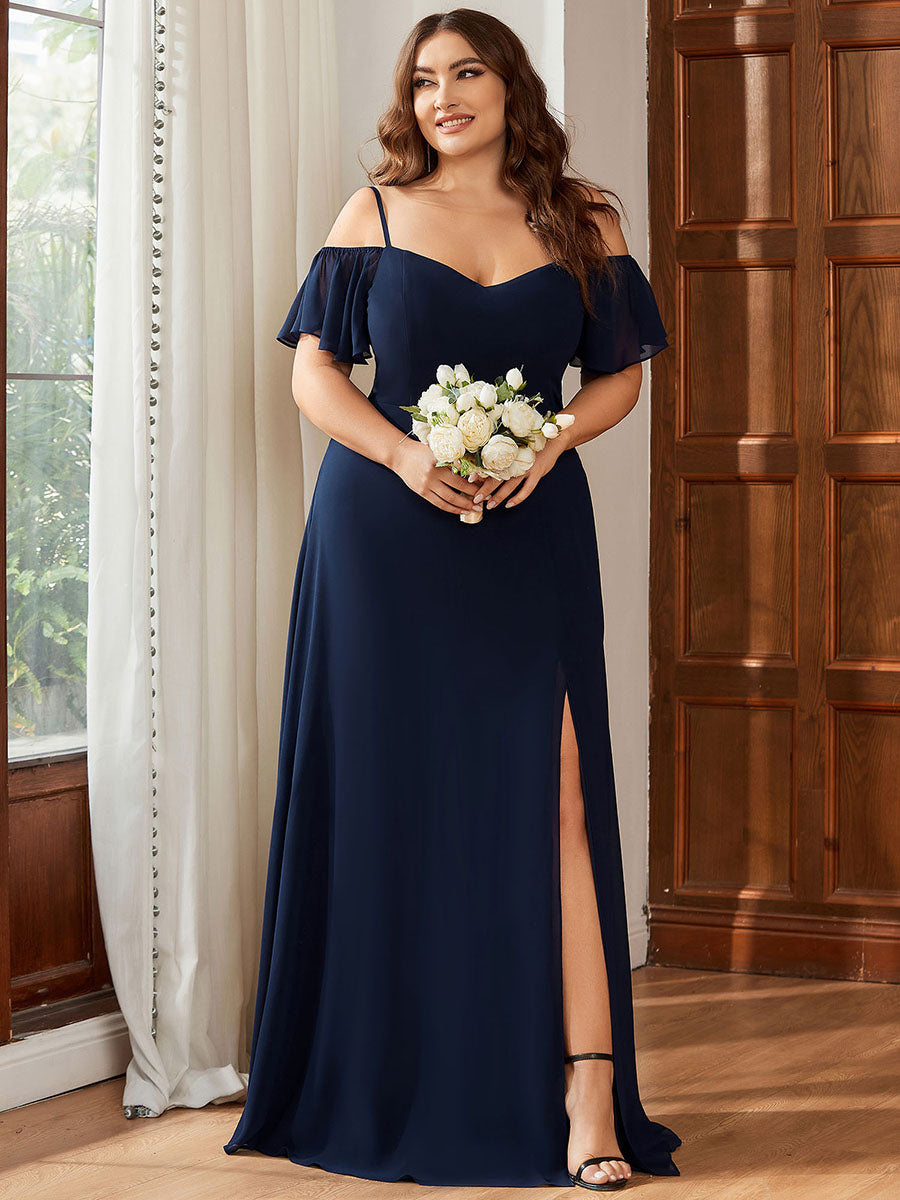 Robe invitée mariage fendue été sexy à épaules dénudées #Couleur_Bleu Marine