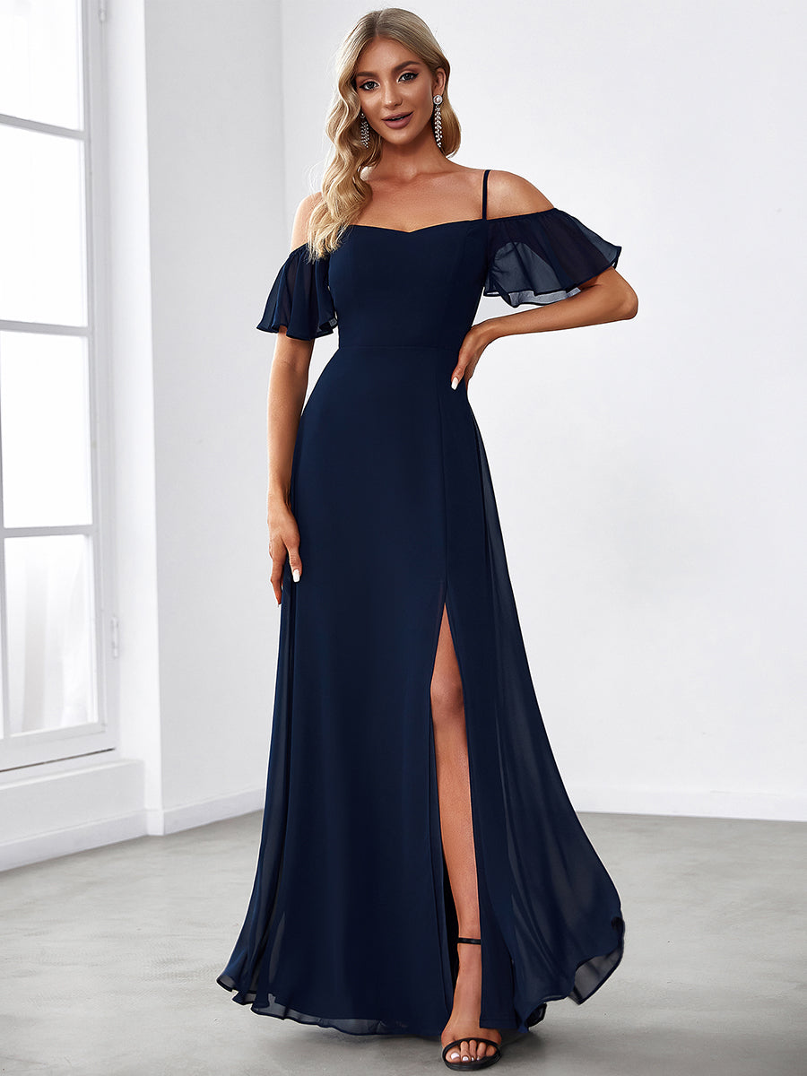 Taille personnalisée Robe de soirée sexy à épaules dénudées et à encolure en V #Couleur_Bleu Marine