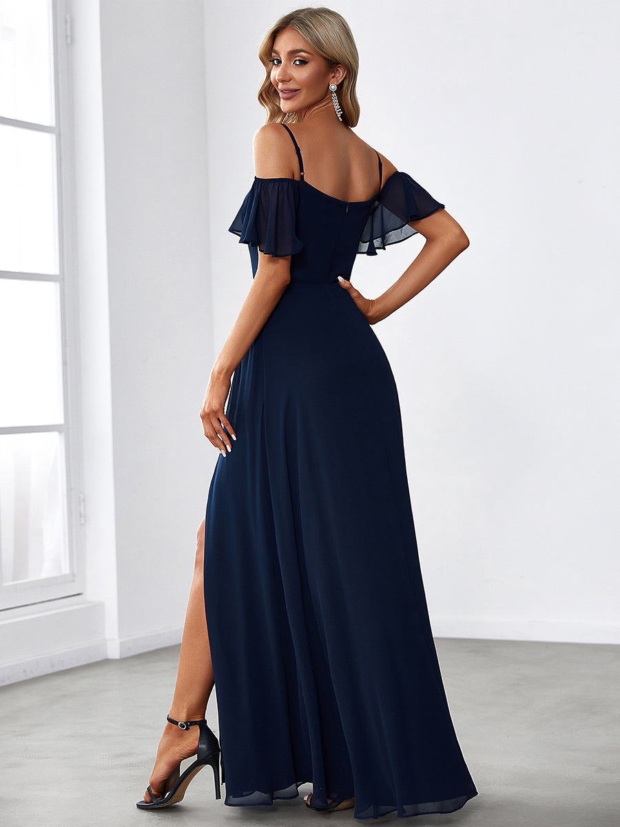 Taille personnalisée Robe de soirée sexy à épaules dénudées et à encolure en V #Couleur_Bleu Marine