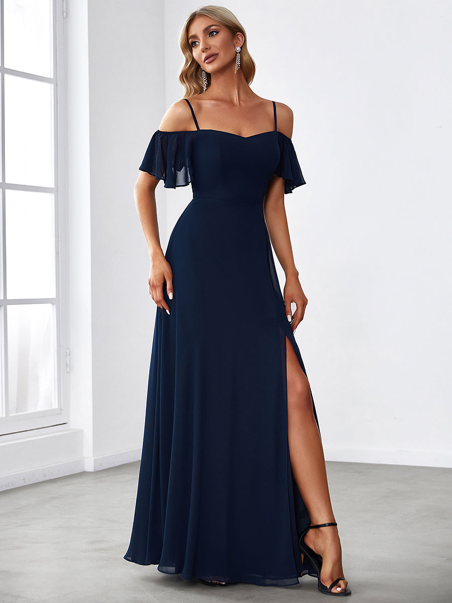 Taille personnalisée Robe de soirée sexy à épaules dénudées et à encolure en V #Couleur_Bleu Marine