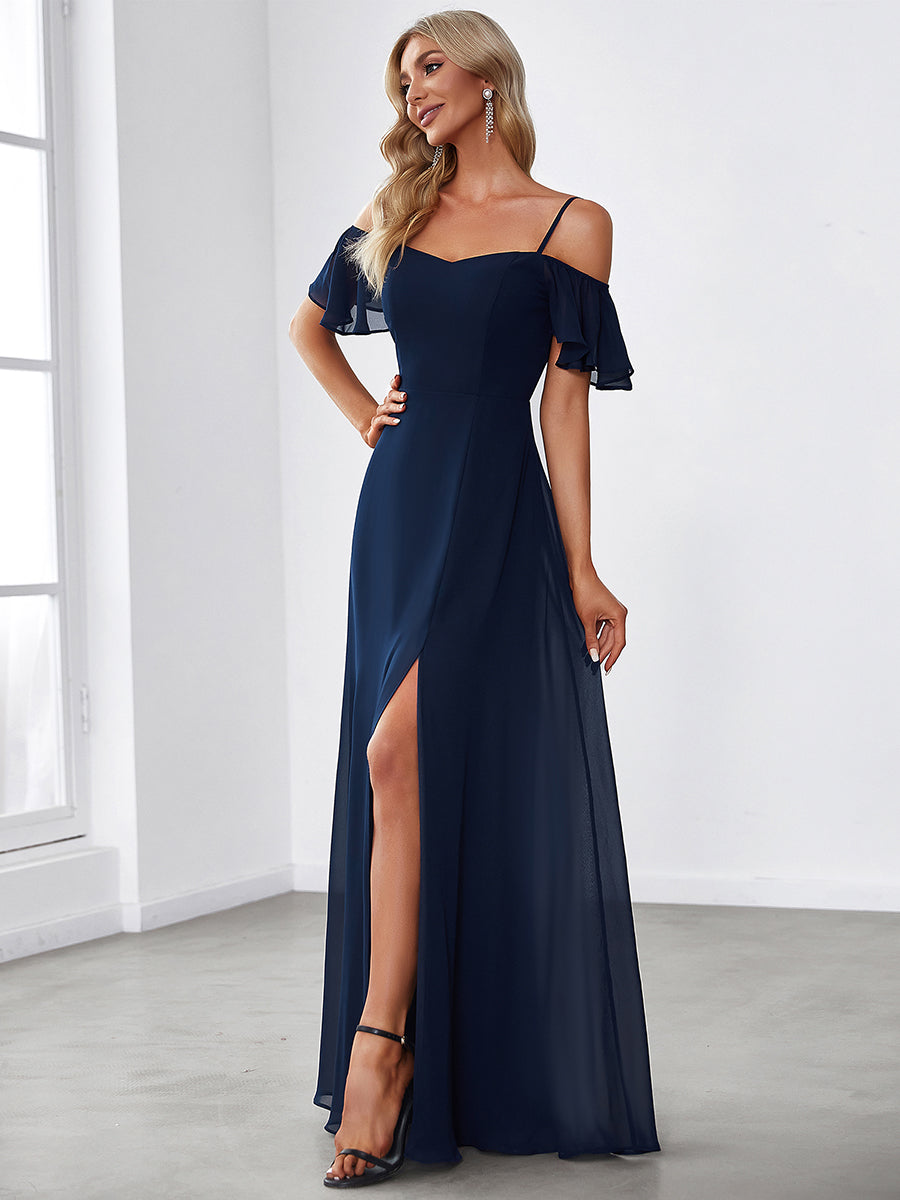 Taille personnalisée Robe de soirée sexy à épaules dénudées et à encolure en V #Couleur_Bleu Marine