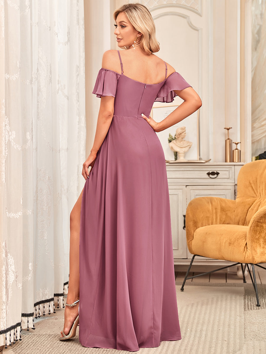 Taille personnalisée Robe de soirée sexy à épaules dénudées et à encolure en V #Couleur_Orchidee