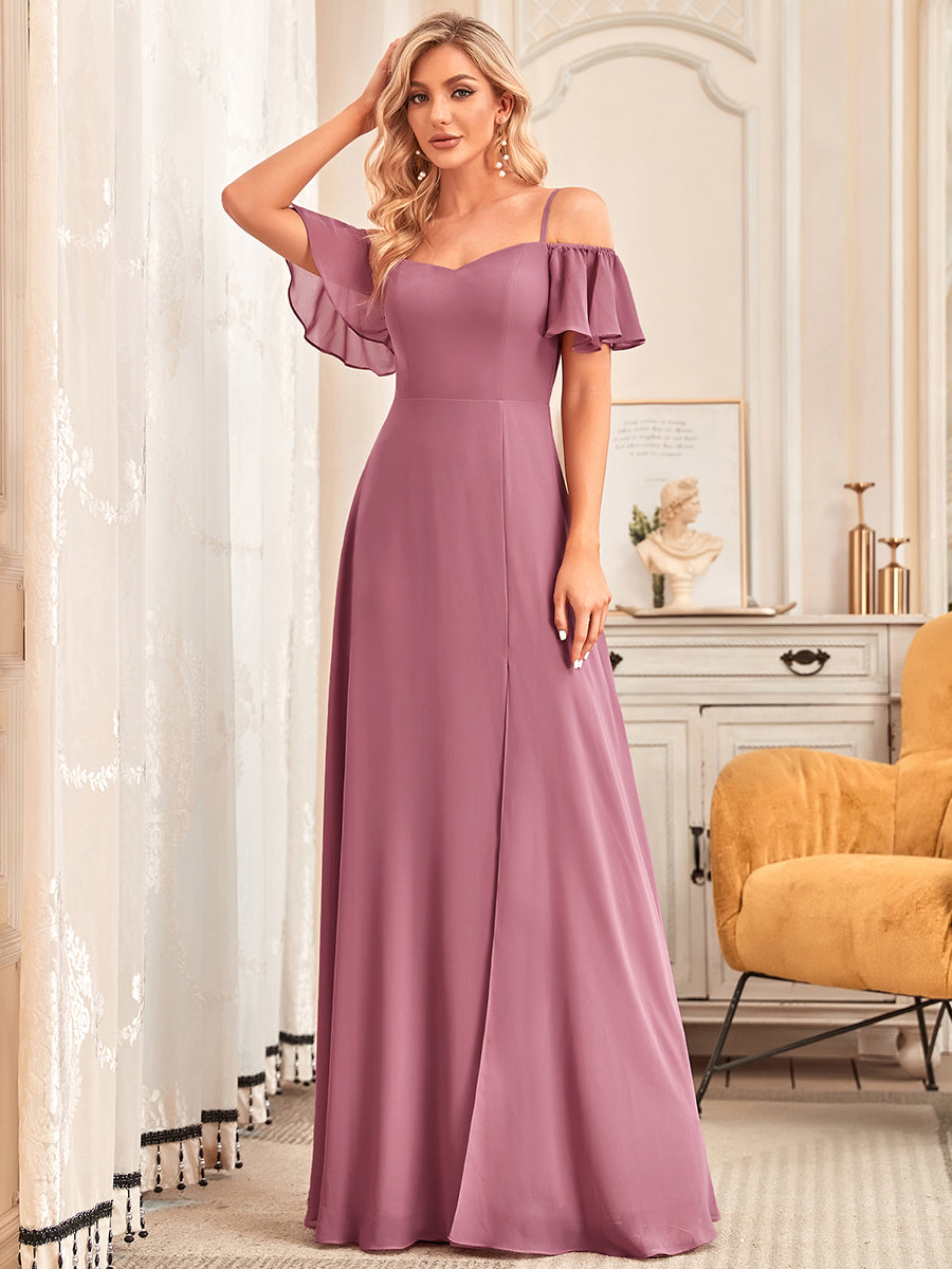 Taille personnalisée Robe de soirée sexy à épaules dénudées et à encolure en V #Couleur_Orchidee