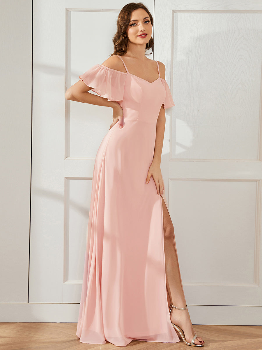 Robe invitée mariage fendue été sexy à épaules dénudées #Couleur_Rose