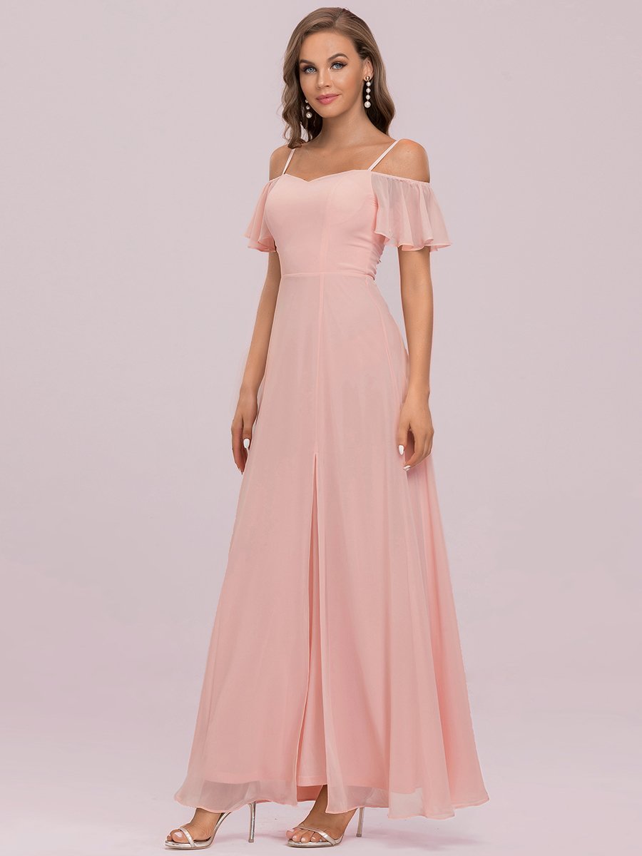 Robe de soirée sexy à épaules dénudées et à encolure en V #Couleur_Rose