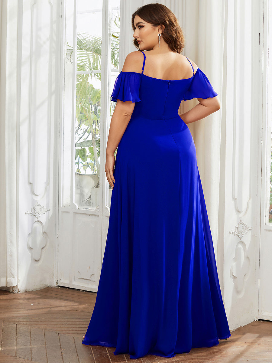 Taille personnalisée Robe de soirée sexy à épaules dénudées et à encolure en V #Couleur_Bleu Saphir