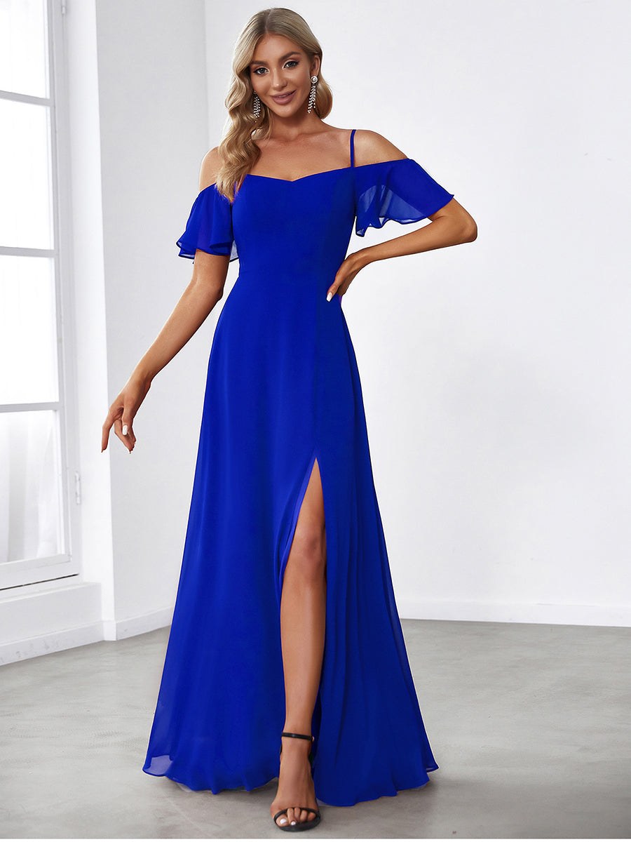 Taille personnalisée Robe de soirée sexy à épaules dénudées et à encolure en V #Couleur_Bleu Saphir