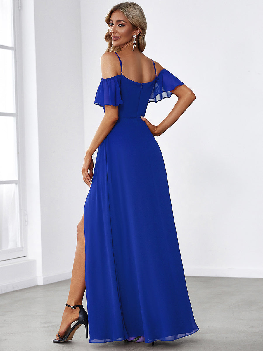 Taille personnalisée Robe de soirée sexy à épaules dénudées et à encolure en V #Couleur_Bleu Saphir