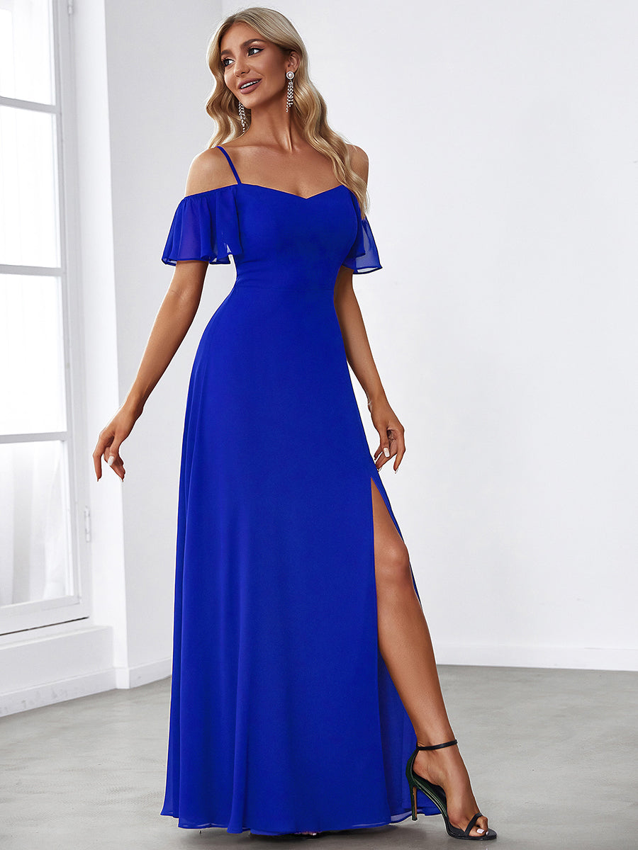 Taille personnalisée Robe de soirée sexy à épaules dénudées et à encolure en V #Couleur_Bleu Saphir