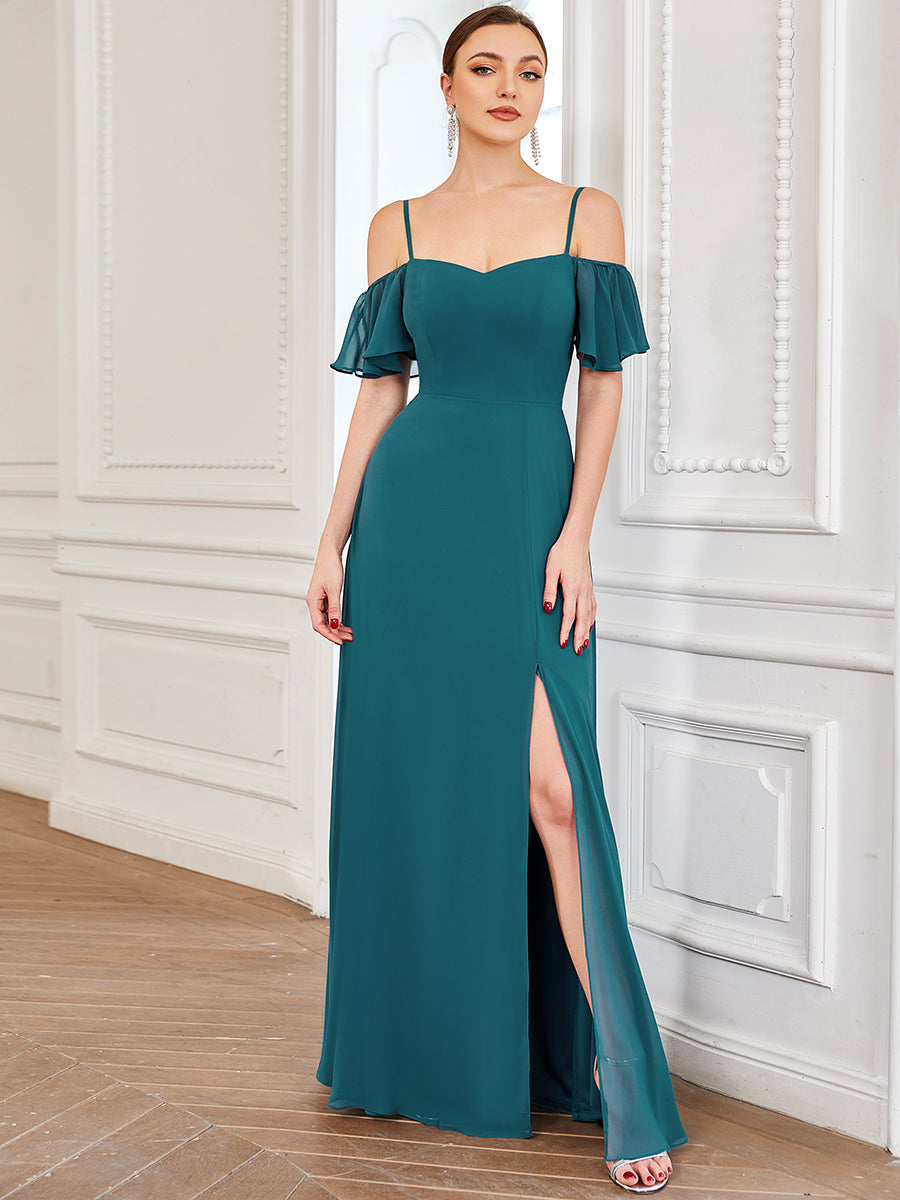 Taille personnalisée Robe de soirée sexy à épaules dénudées et à encolure en V #Couleur_Bleu Sarcelle